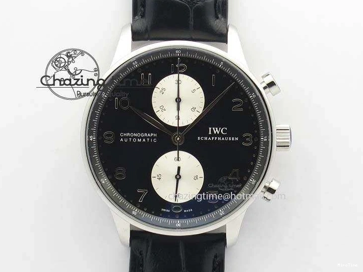 MIROTIME 0313 Modern Portuguese IW371404 ZF V3 1:1 Best Edition SS Black Dial On Black Leather Strap A 7267